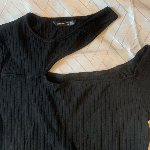 NWOT Asymmetrical cutout crop top festival party stretchy Shein ribbed top - Picture 6 of 9
